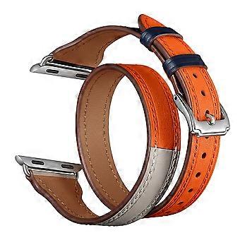 Tvåfärgad klockarmband i äkta läder med dubbelcirkeldesign för Apple Watch Ultra 3 2 1 49