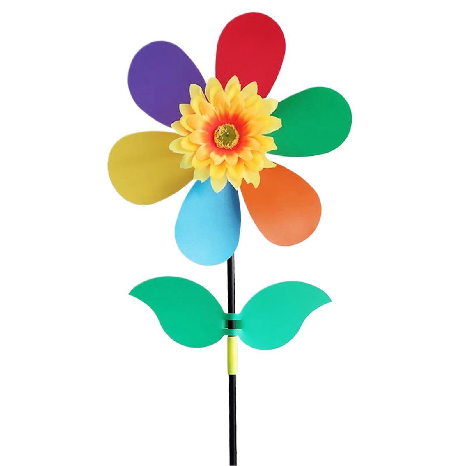 Sunflower Garden Wind Spinner with Gradient Rainbow Petals, RustResistant Yard Pinwheel Decor