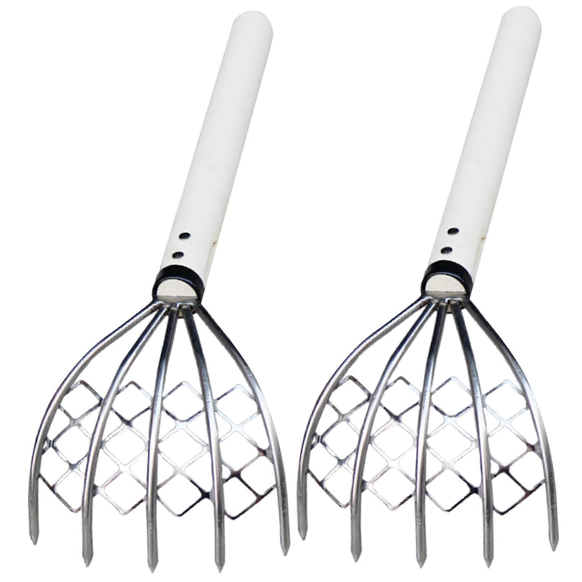 2Pcs Stainless Steel Sand Flea Rake with Mesh Net for Shells Seafood and Clam Digging Beach Use