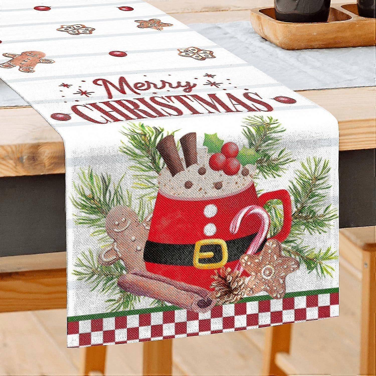 1pc, Lin Table Runner, Christmas Theme Table Runner, julepynt, Santa Claus Winter