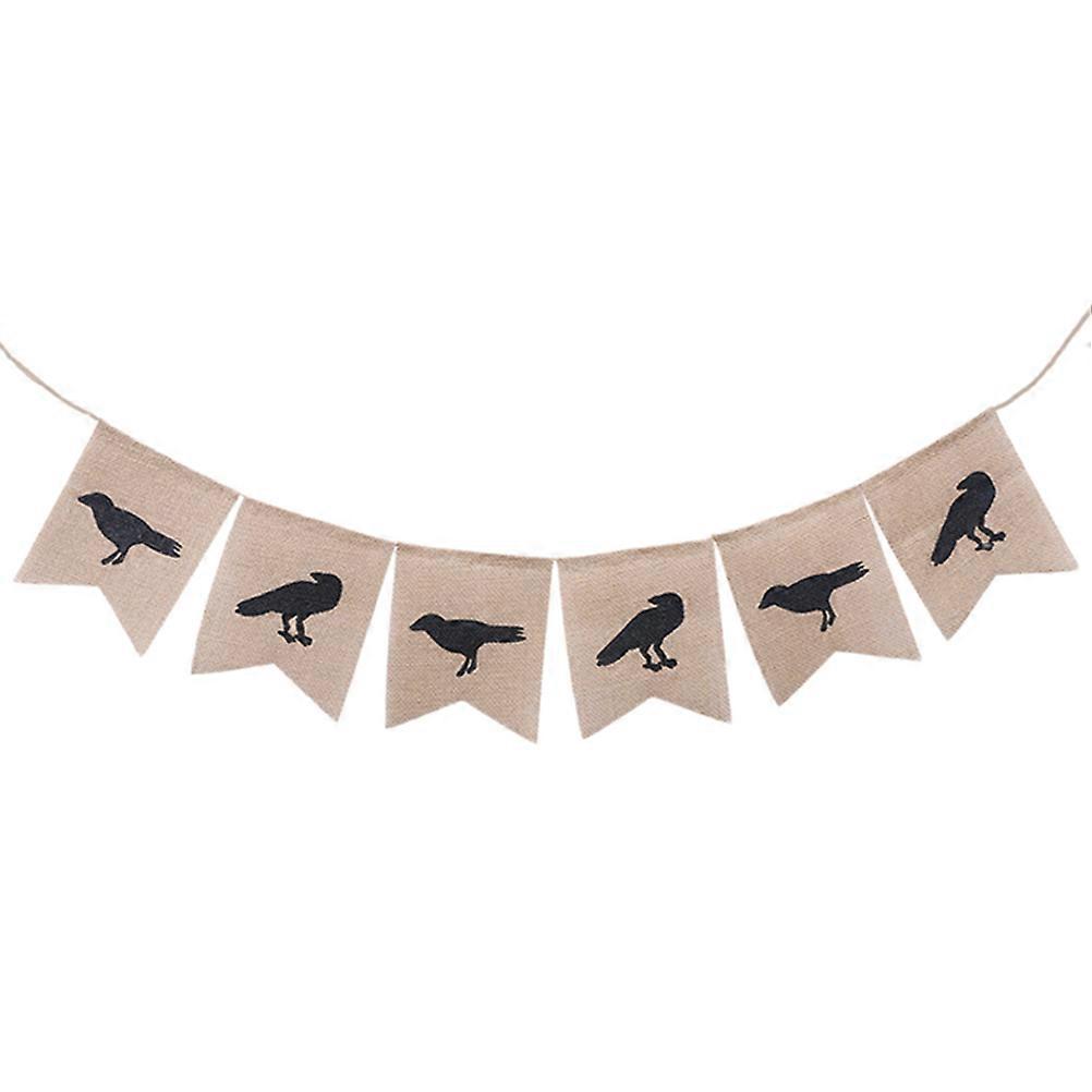 Halloween Flags Banner Crow Pattern for Decoration 2Pcs Indoor