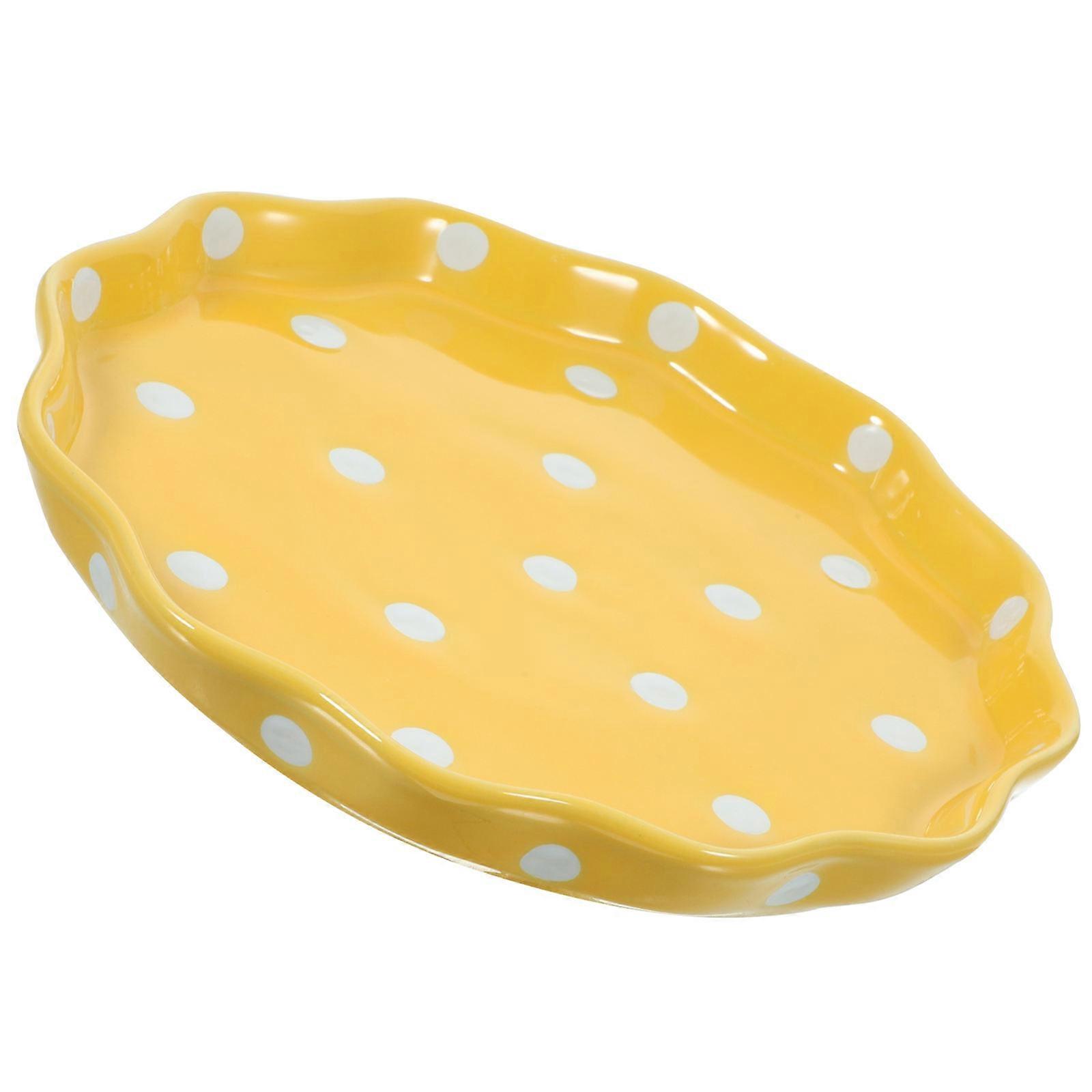 Round Ceramic Plate Breakfast Tableware Decoration Red Polka Dot 1Pack