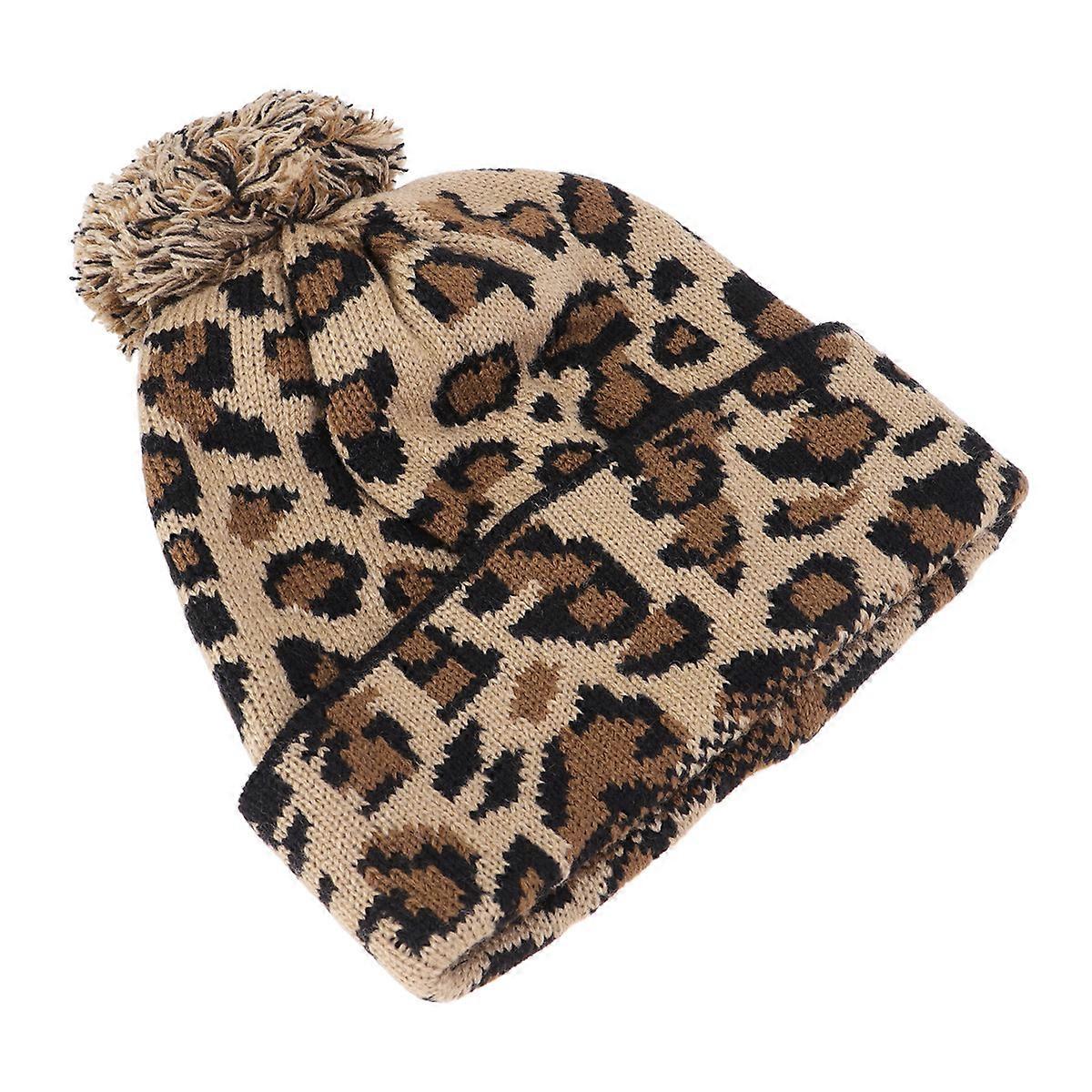 Winter Hat Knitted Beanie Hat for Warmth 3Pcs Khaki Leopard Design