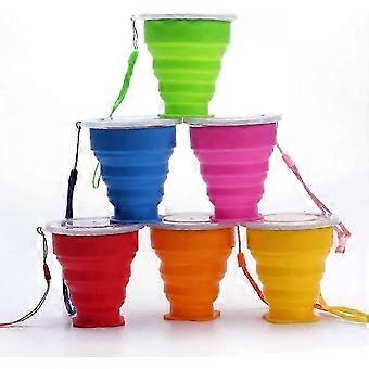 Foldable Silicone Travel Mug with Lid - Reusable Collapsible Cup for Outdoor Adventures, Hiking, Camping (Set of 6)