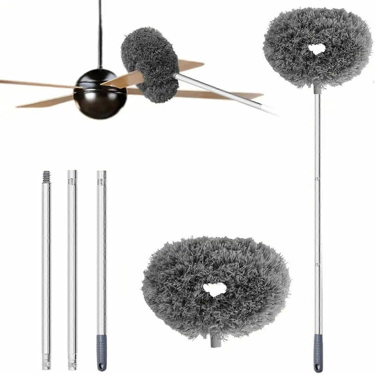 Ceiling Fan Duster with Adjustable Extension Pole, Washable Microfiber Head, Grey 1.45m