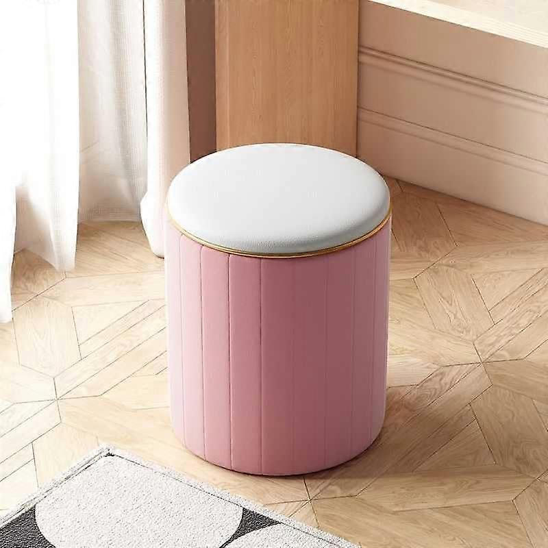 Round Storage Ottoman Light Gray Upholstered Foot Stool with Hidden Storage and Solid Wood Frame