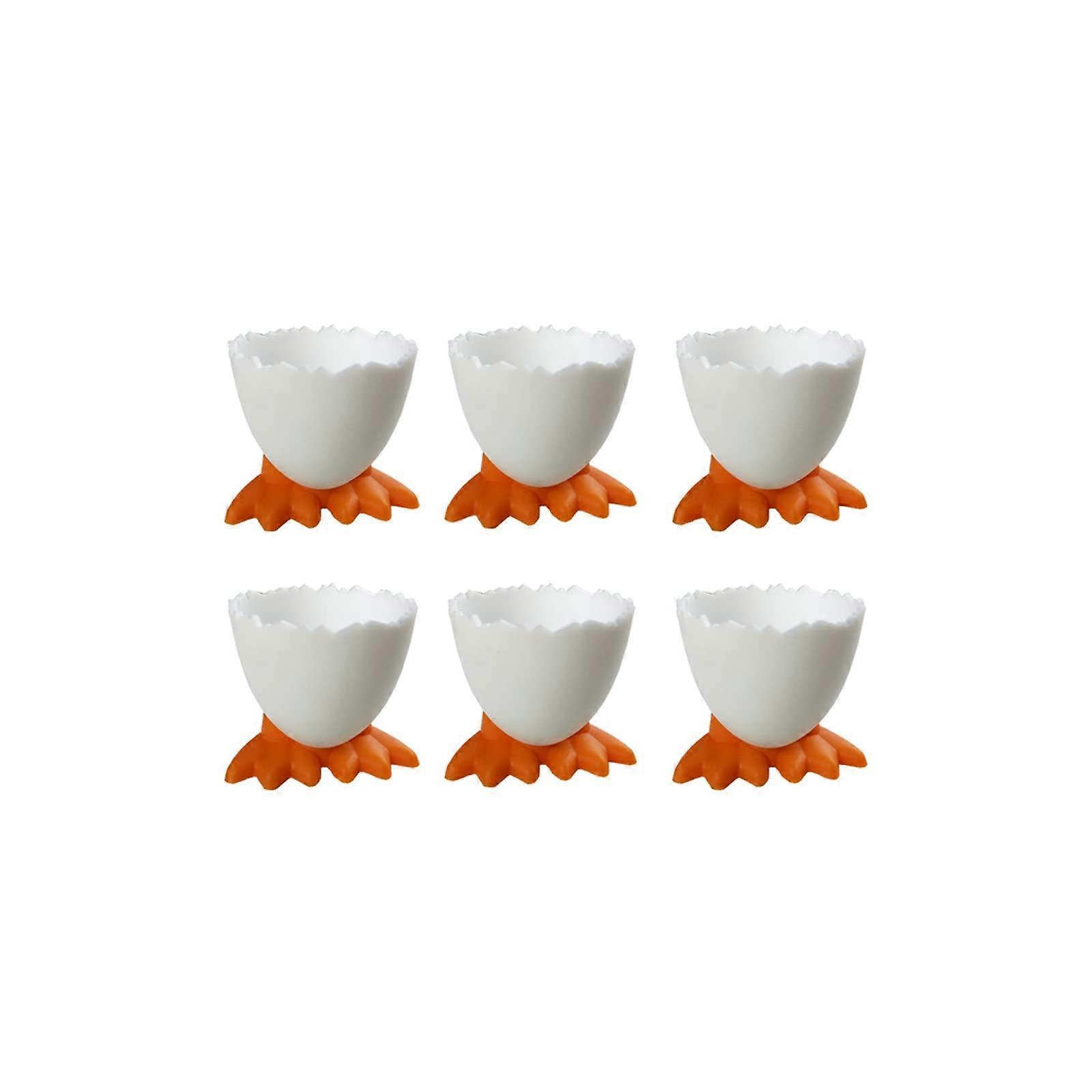 6 Pcs Cartoon Egg Cups for Soft and Hard Boiled Eggs, White Durable Holders for Breakfast