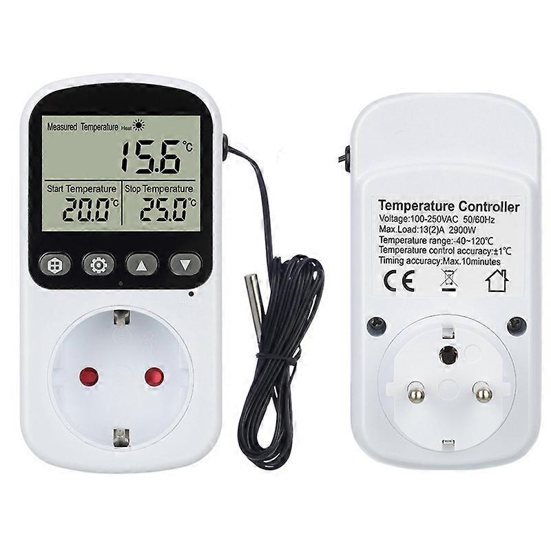 Digital Temperature Controller Socket Outlet EU Plug Thermostat With Timer Sensor Probe Heating Cooling Switch 16A Backlight