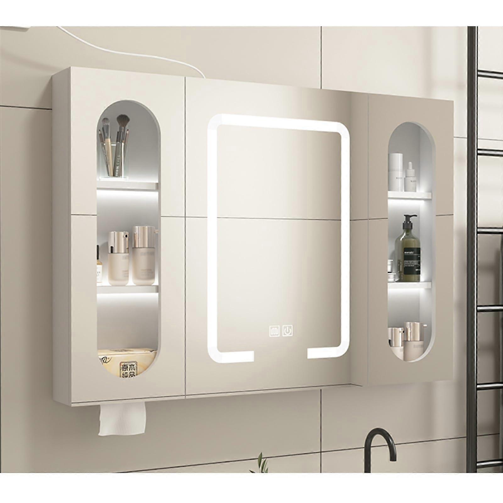 100cm Lighted Bathroom Mirror Cabinet with Storage, LED Lighting, AntiFog, Solid Wood Design