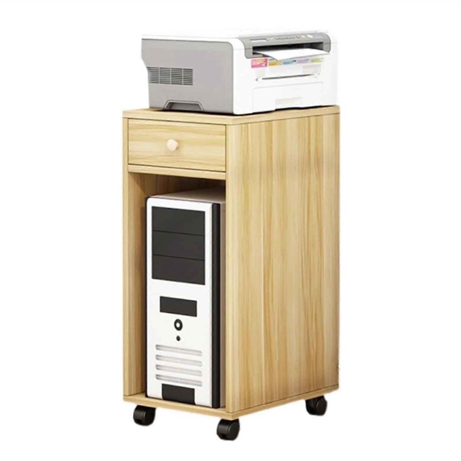 CPU Tower Stand with Drawer, 2Tier Wood Computer Case Holder with Wheels for Home Office