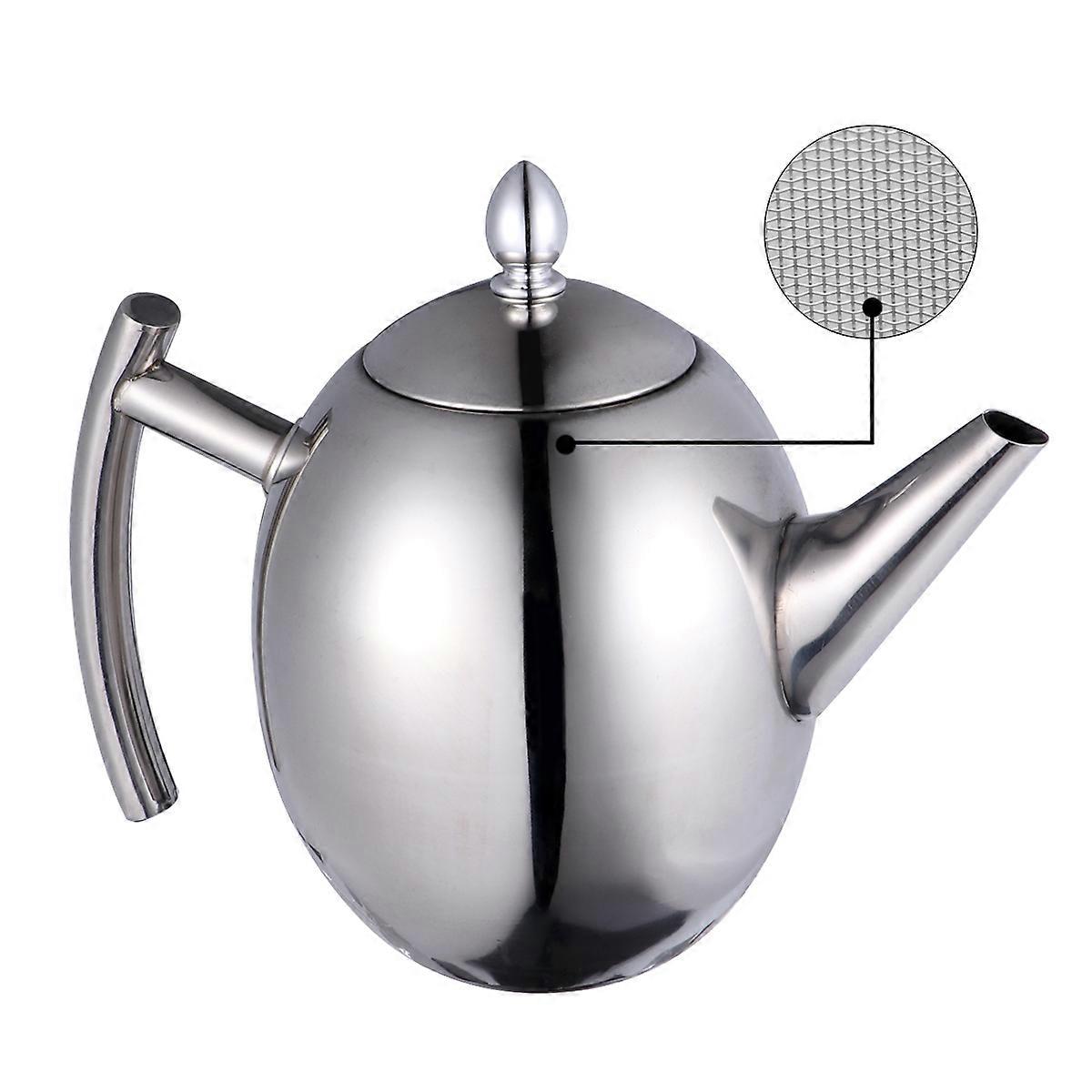 Silver Tea Pot with Strainer for Kitchen Use Stainless Steel 1.0L Capacity