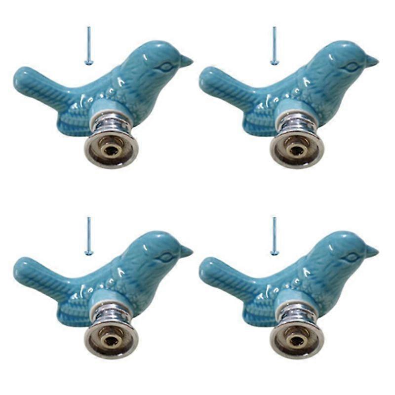 4Pack Green Cute Bird Design Cabinet Door Knobs,(Blue)