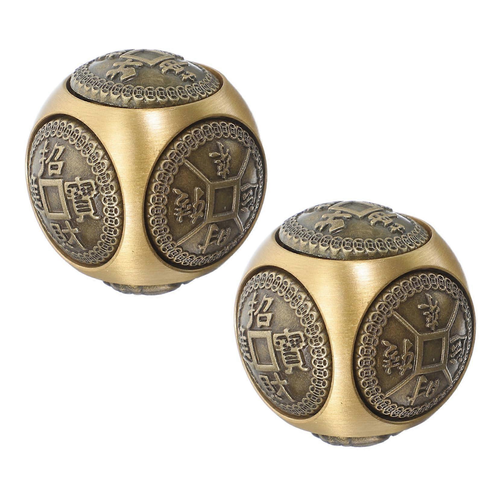 2pcs Brass Baoding Balls for Hand Therapy Chinese Meditation with Artistic Engraved Patterns