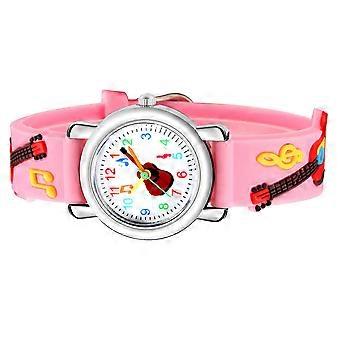 Relógio infantil com estampa de guitarra, relógio de pulso estiloso para crianças, presente de aniversário para meninos e meninas, rosa.