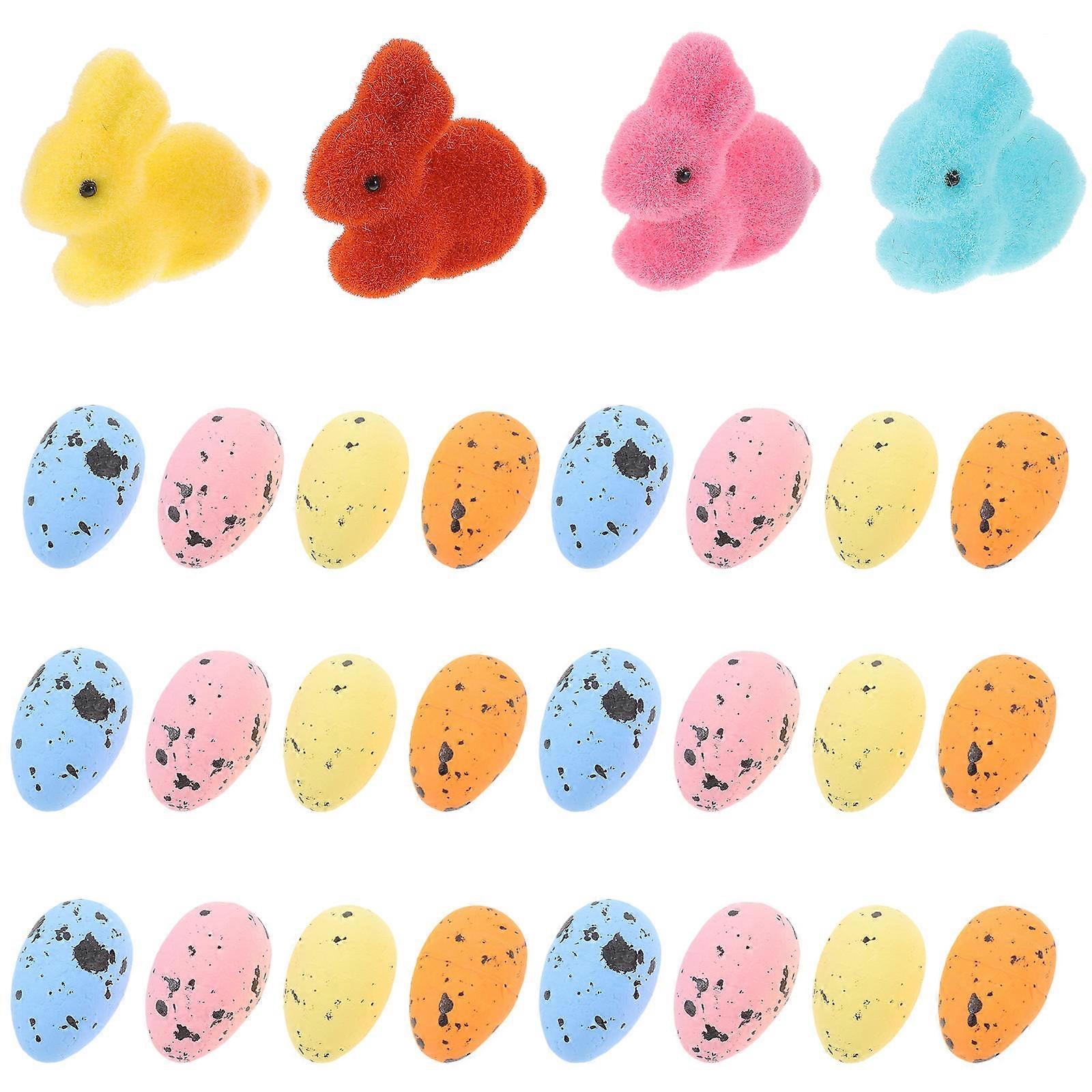 Assorted Color Easter Foam Eggs Rabbit Ornaments for DIY Use 28Pcs