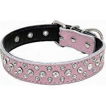 Collar para perros con pedrería, collar ajustable de cuero con brillantes y tachuelas de cristal para perros pequeños y medianos (S, negro)