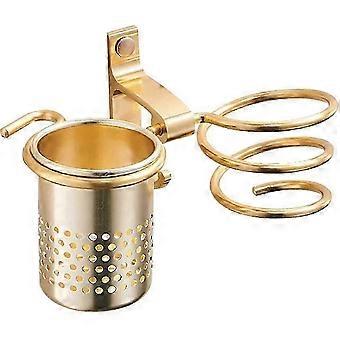 Haartrocknerhalter mit Tassen Rack Blow Regal Metall Wandhalterung Badezimmer Aufbewahrungsregal Gold