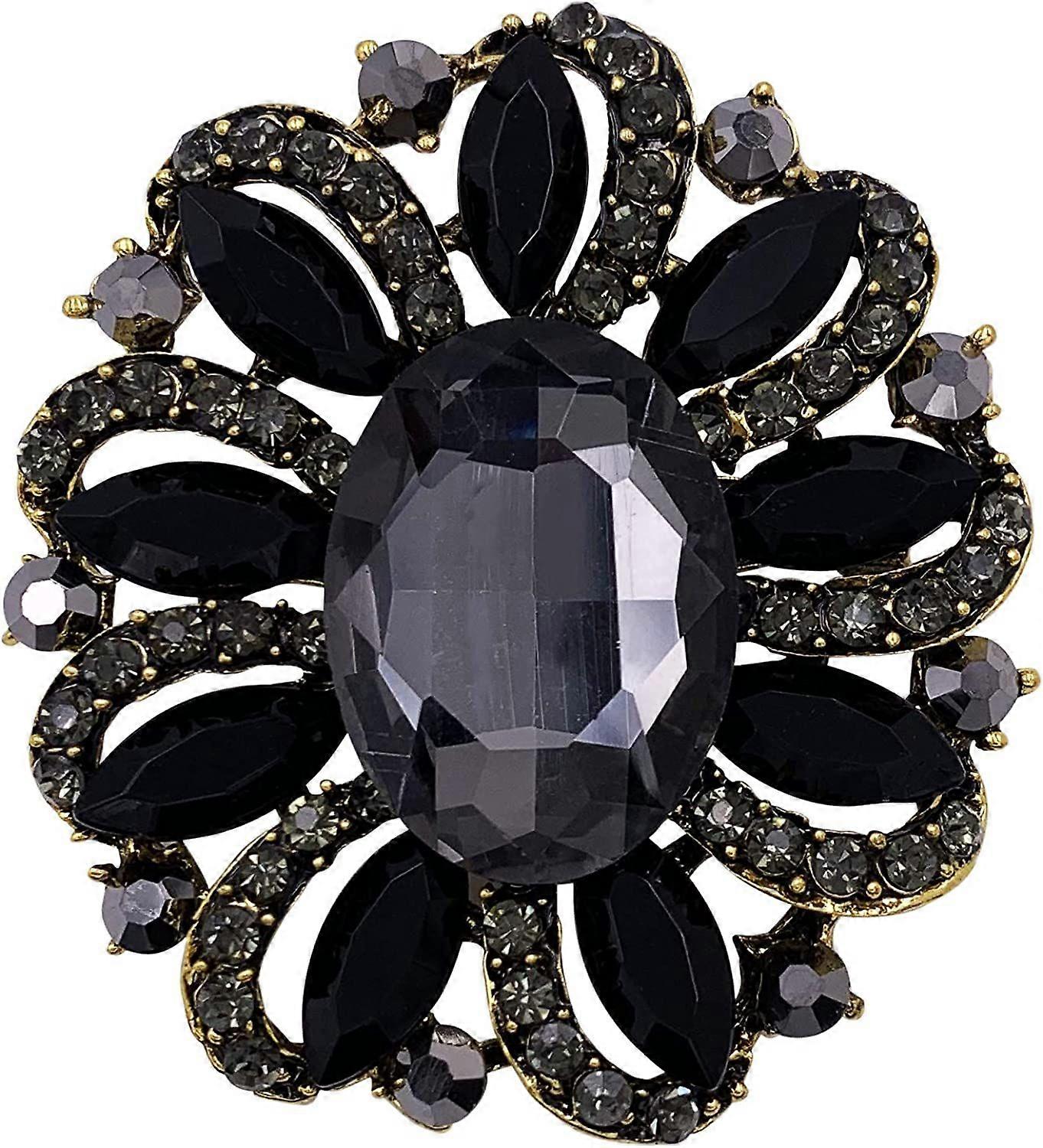 Fleur Strass Déclaration Broche Broche Accessoire Antique Or Ton