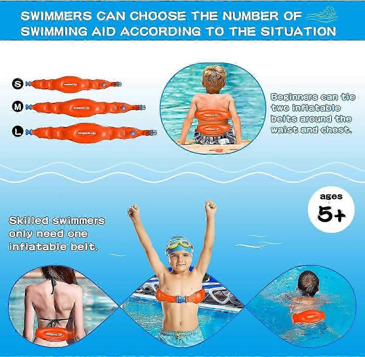 Kids Swim Training Belt, Inflatable Back Float with Quick Release Buckle