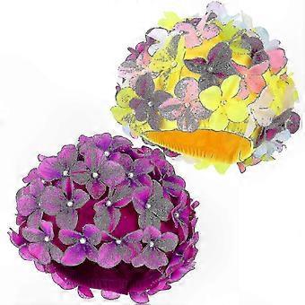 Floral Design Swimming Caps for Women, 2 Pack Breathable Elastic Bathing Hats with Petal Details 26-27