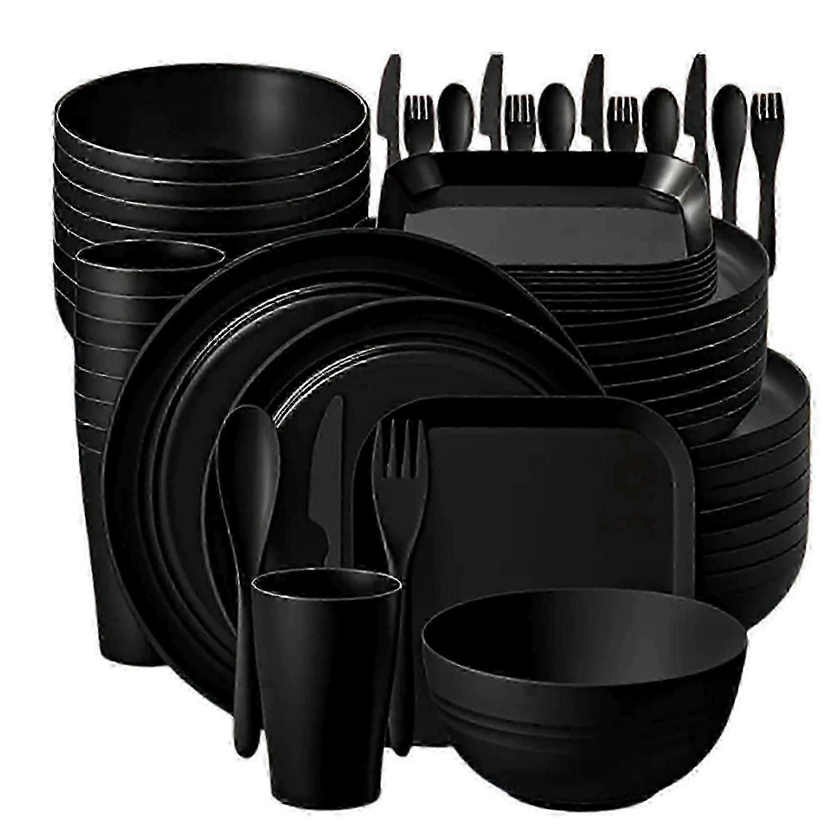 32 Piece Plastic Dinnerware Sets, Reusable Unbreakable Kitchen Dishware for Apartment, Camping