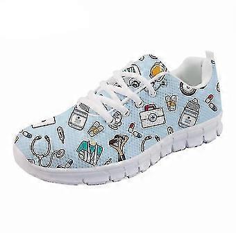 Frühling Krankenschwester Flache Schuhe, Frauen Süße Cartoon Krankenschwestern Bedruckte Turnschuhe