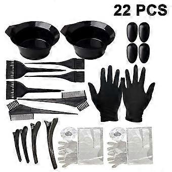 22stk Hårfarve Farvelægning Kit DIY Salon Hårfarvning Blegning Hårtørrer Hårtørrer Hårfarve Værktøjer Hårfarvning Skåle Farvestof Børste Øre Cover Handsker Hårklemmer Er
