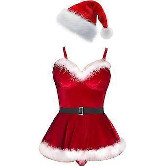 Sexy Christmas Lingerie For Women Santa Babydoll Chemise Red Costume with 4PCS