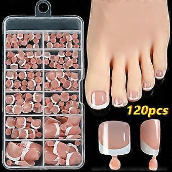 Summer Shiny French False Toenail Set 120/150pcs Short Square Fake Toenails for Party Wedding Foot Wear