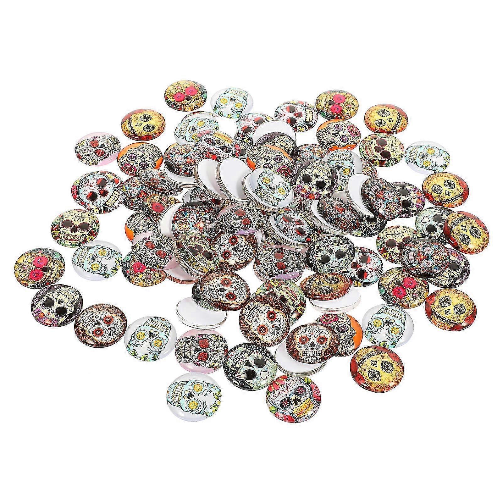 Glass Skull Cabochons compatible with DIY Crafting 100Pcs Assorted Color