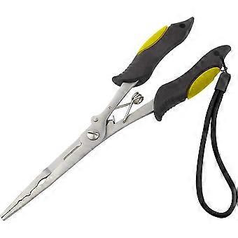 Long Nose Fishing Pliers Stainless Steel Fish Hook Pliers Hook Remover Split Ring Pliers with Lanyard for Freshwater Saltwater-kyhh