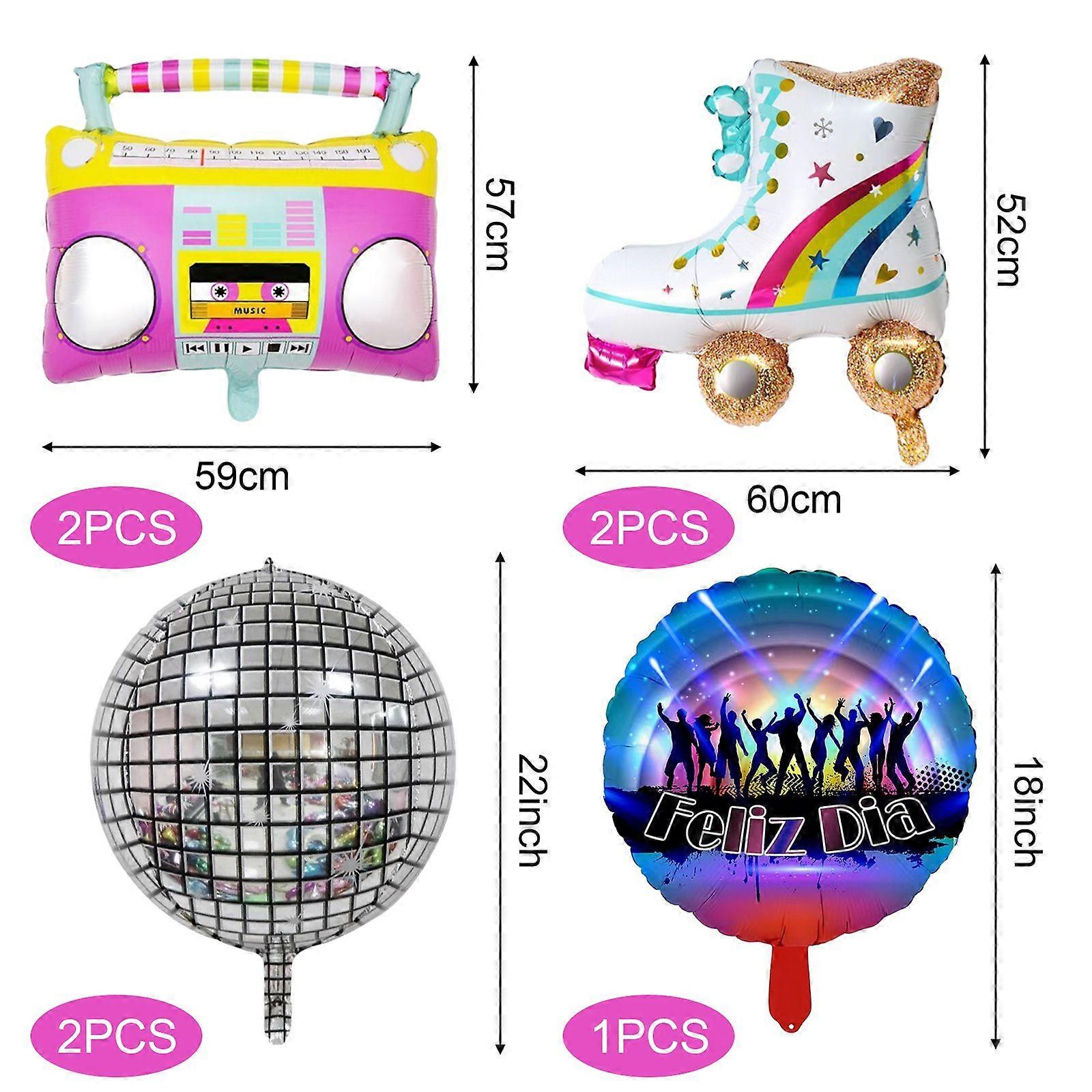 Retro 4D Roller Skating Balloon, Disco Ball Pattern, Rainbow Finish