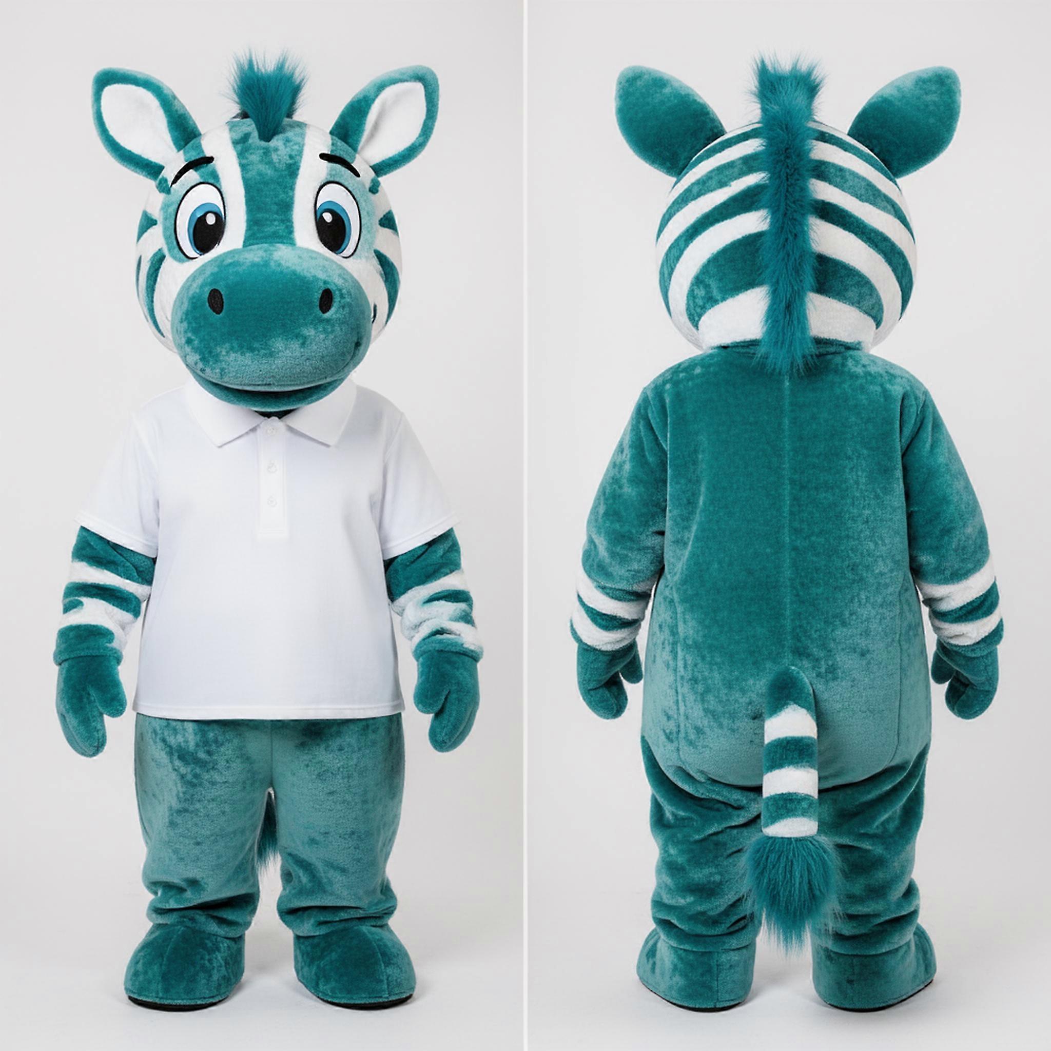MASTICOT Teal Velvety Zebra Mascot