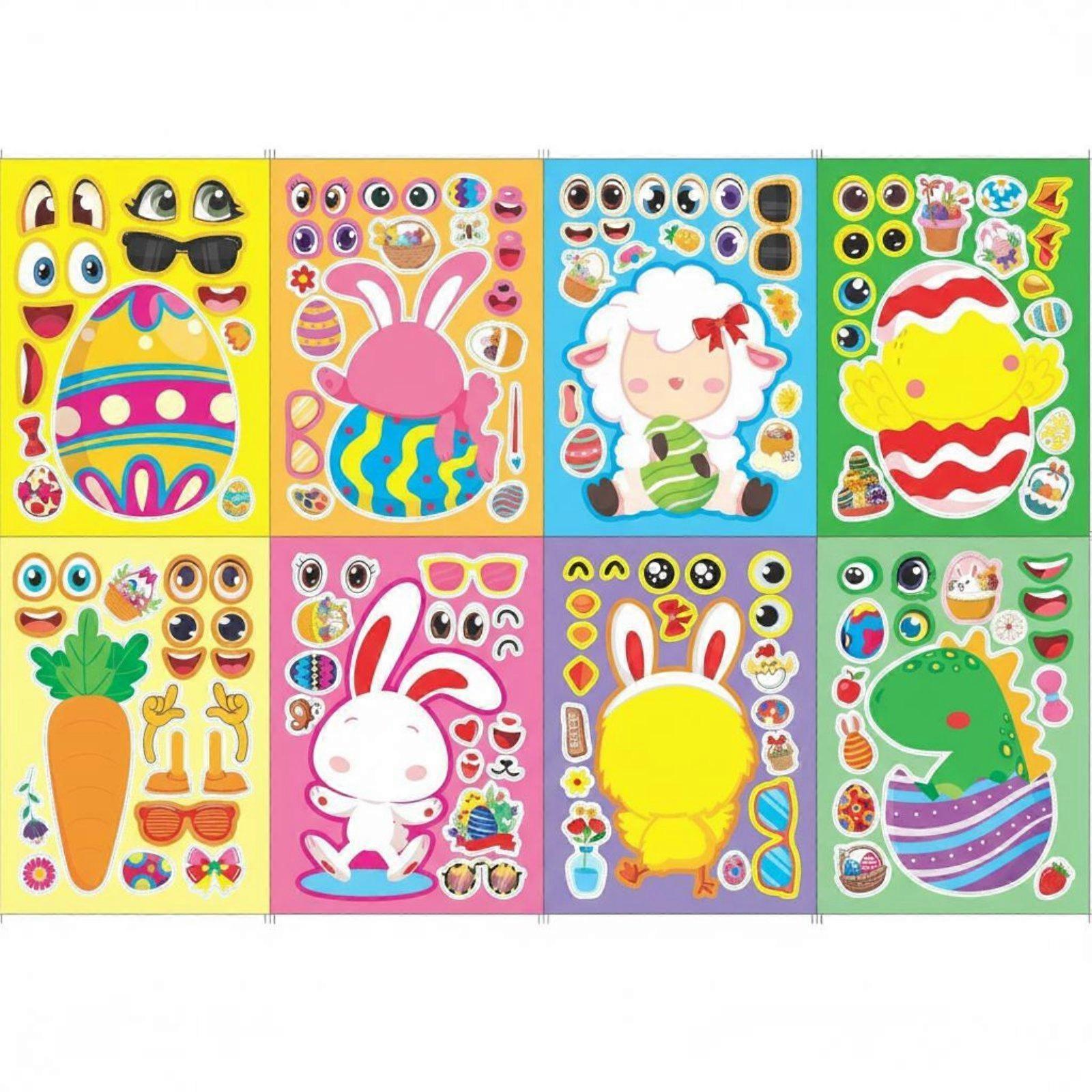 16 Sheets Make-a-Face Sticker Sheet Easter Themed Make-ancreatureFace Kit
