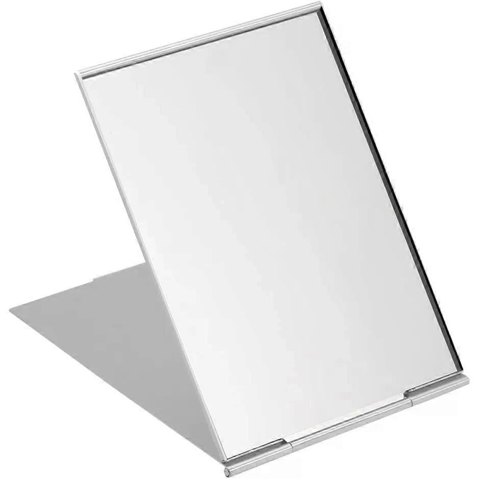 Folding Makeup Mirror 11.5x8cm Metal Rectangular Silver
