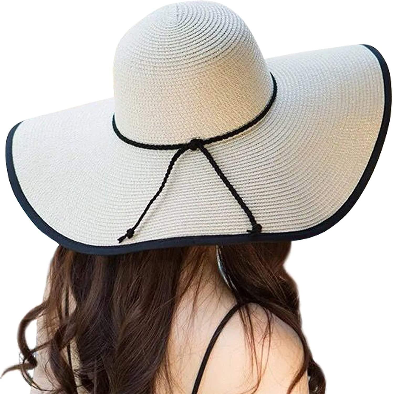 Womens Big Bowknot Straw Hat Floppy Foldable Roll up Beach Cap Sun Hat UPF 50+