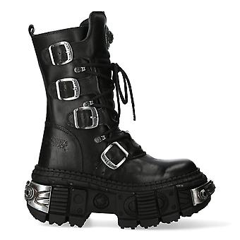 New Rock Boots WALL1473-S3 Unisex Metallic Black Leather New Rock Boots WALL1473-S3 Unisex Metallic Black Leather