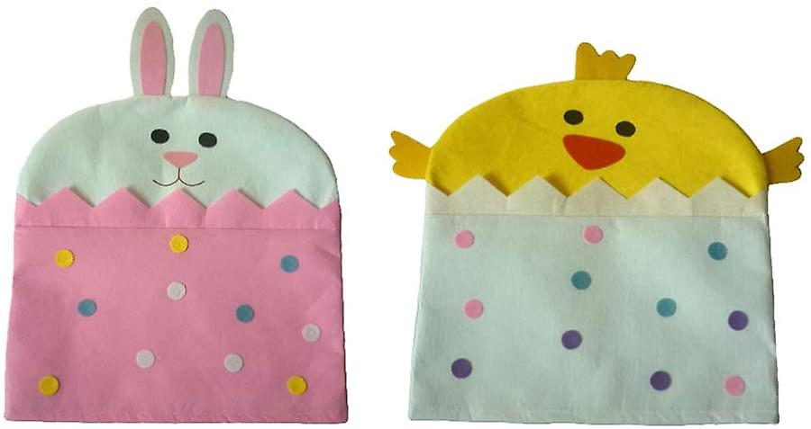 2pcs Easter Chair Back Covers Easter Bunny Chicken Dining Chair Slipcovers for Easter Party Decoration
