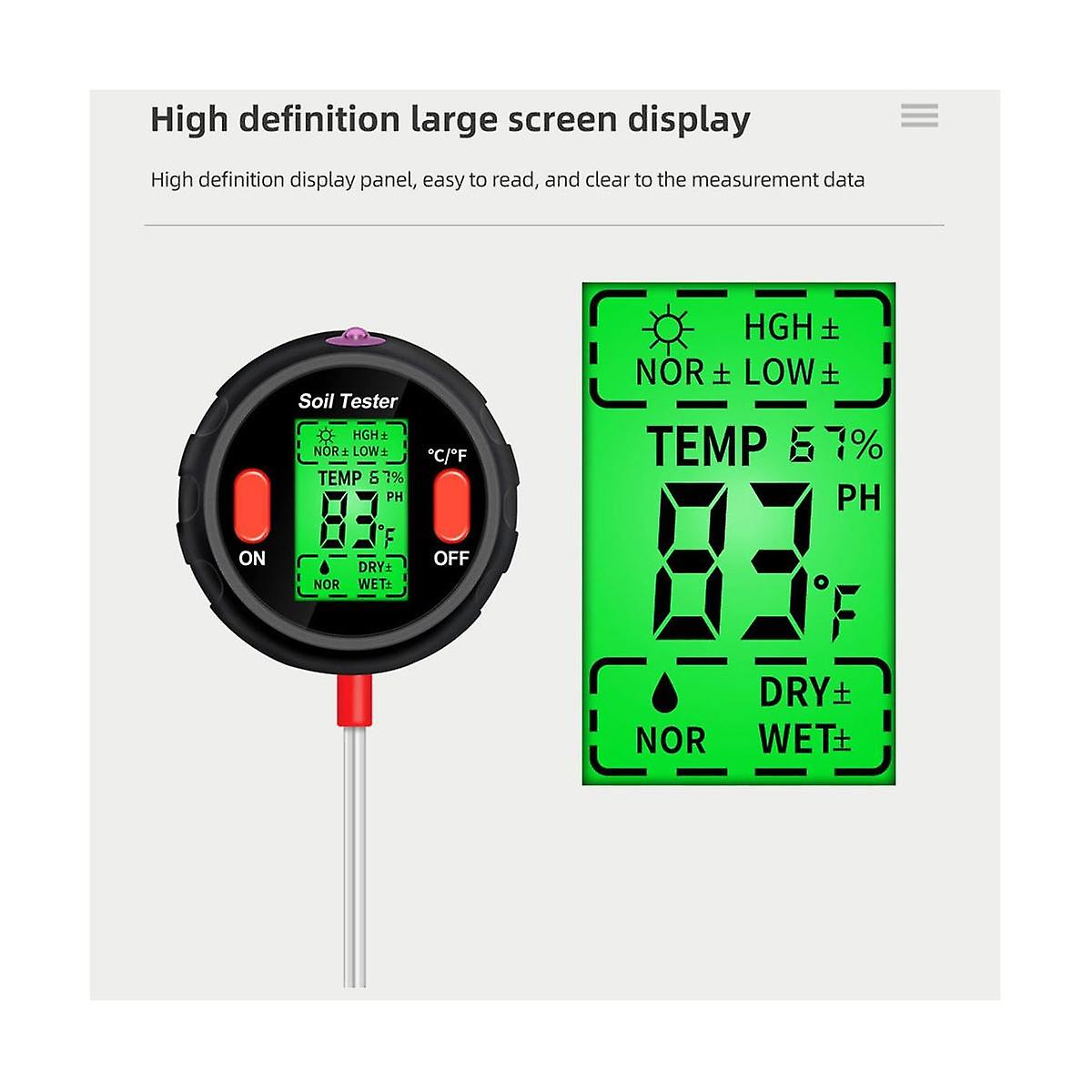 5 in 1 Soil Ph Meter Humidity Moisture Light Temp Soil Acidity Tester Moisture Sensor for Plants Fl