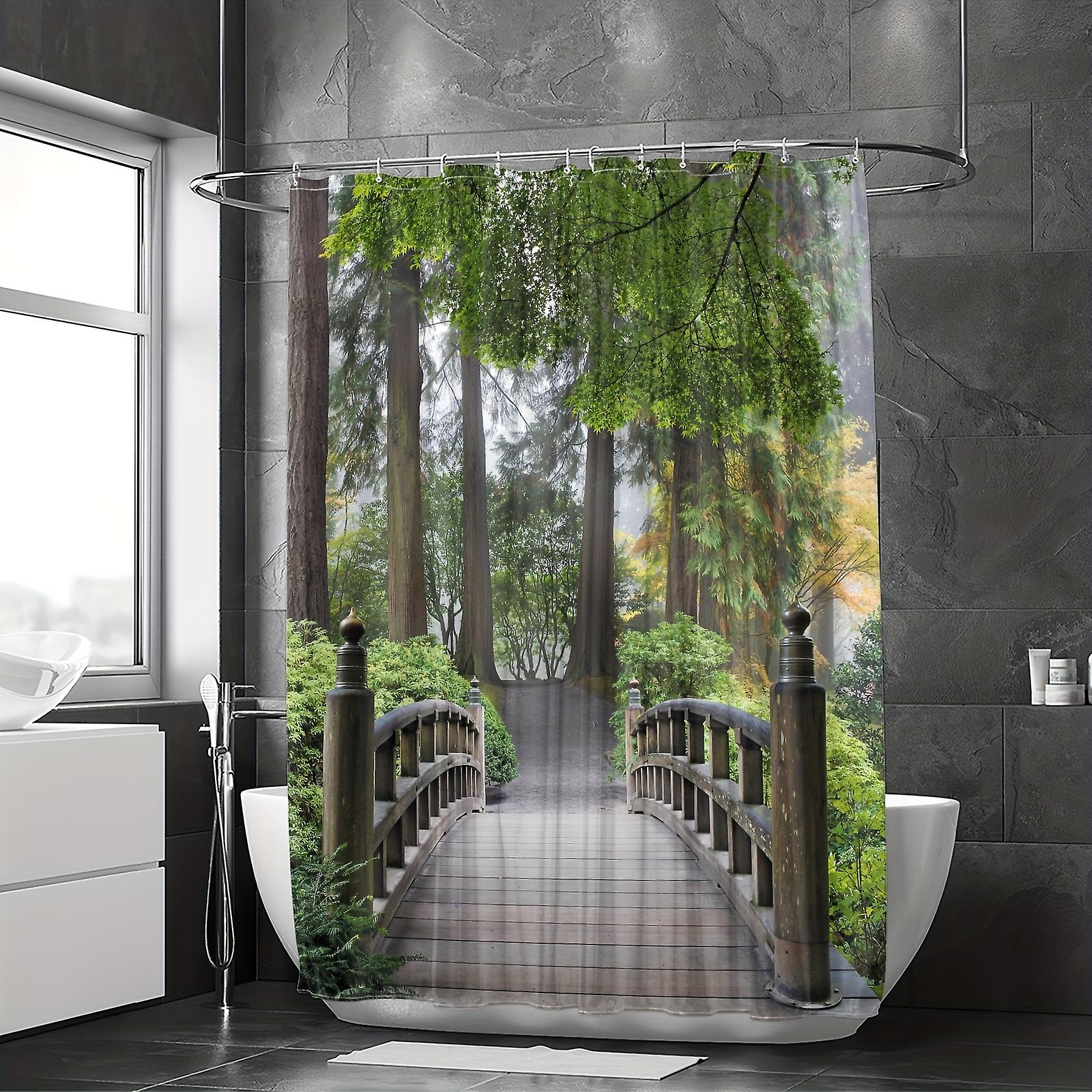 1pc断熱デジタルプリント木製ブリッジシャワーカーテン - 防水と多目的バスルームの装飾