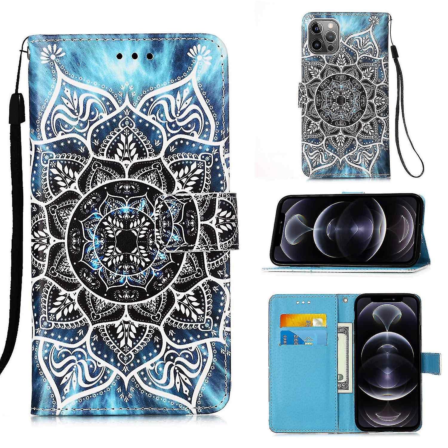 Compatible With Iphone 12 Pro Case Leather Flip Wallet Cover With Card Slot Holder Kickstand Pattern