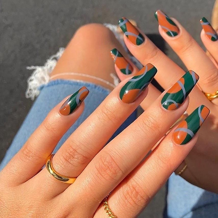 False Nail Tips Fake Artificial Art DIY Finger Cover Contrasting Color Thread Personality Fashion No