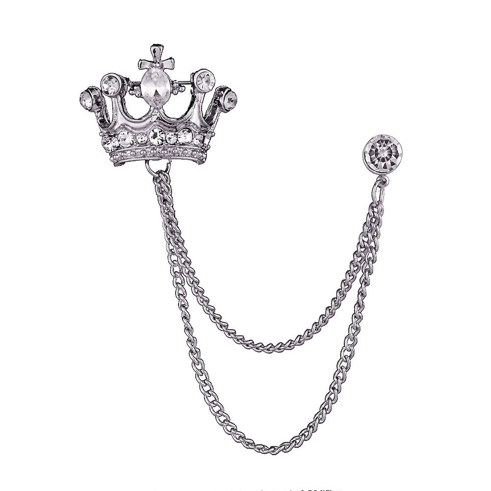 Renikh Unisex Crown Shape Brooch Tassel Chain Lapel Pin Retro Corsage Suit Accessory