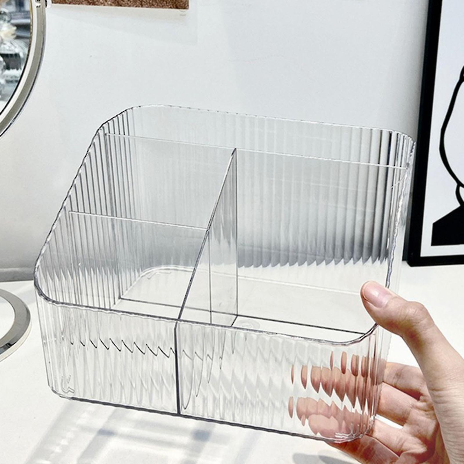 Desktop Storage Box Trapezoidal Organizer PP Plastic Sorting Case for Makeup Cosmetic Brush 4 Grids Transparent 