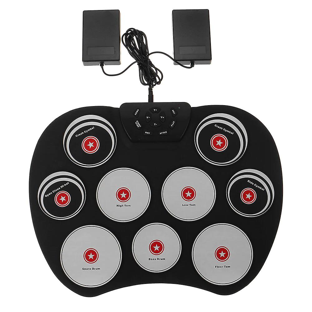 Portable Electronics Drum Set Roll Up Drum Kit 9 Silicone Pads Usb Powered With Foot Pedals Drumsticks Usb Cable