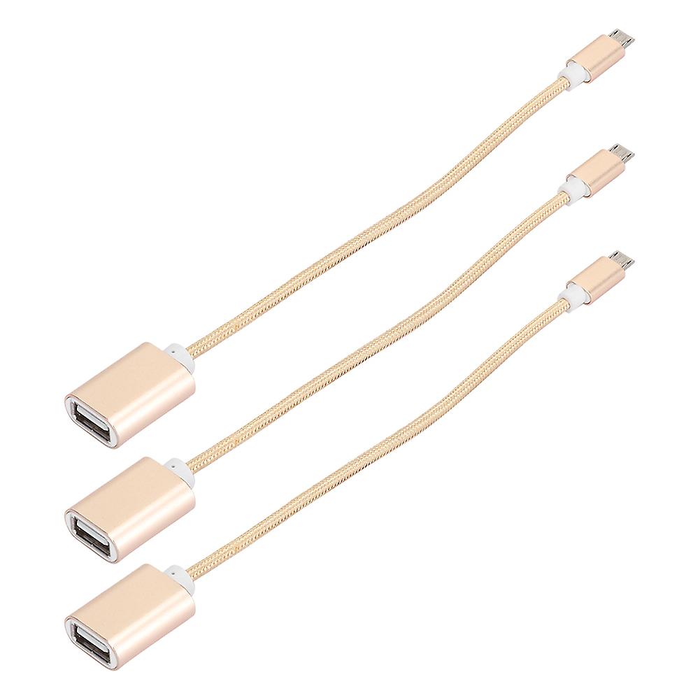 3PCS Gold Woven Cloth OTG Adapter Cable - Durable, Rust-Free, Smooth USB to Micro Output