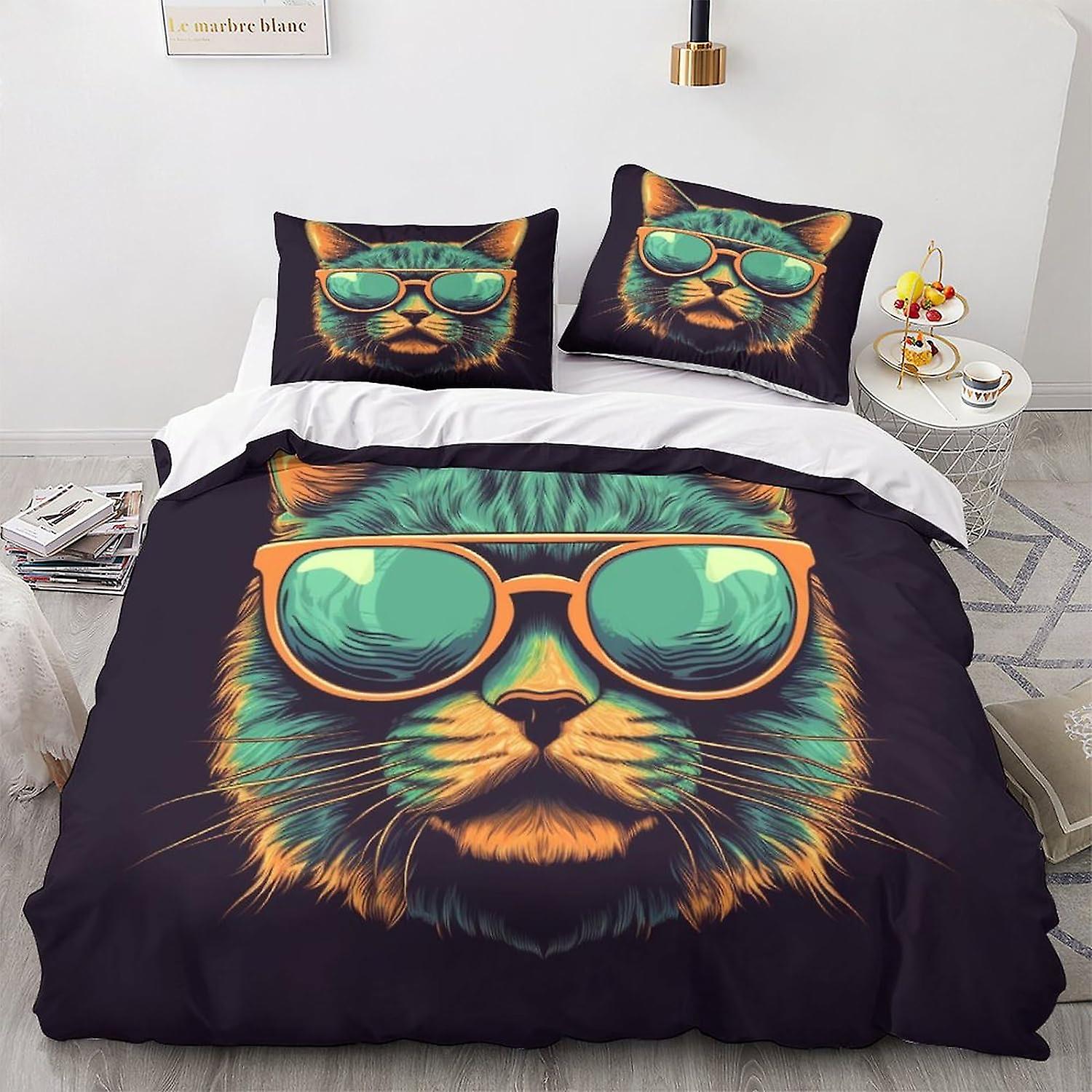 LikeEj Katt Påslakan Söt Tema Täcke Täcke 3D Anime Mönster Sängkläder Set För Barn Present, Täcke Överdrag Ultra Soft Room Decor Sängkläder