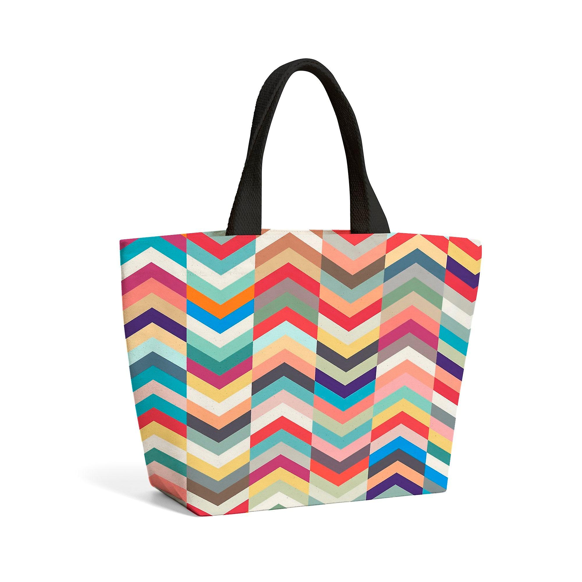 Geometric Multi Colored Chevron Pattern Beach Shopper Tote Bag