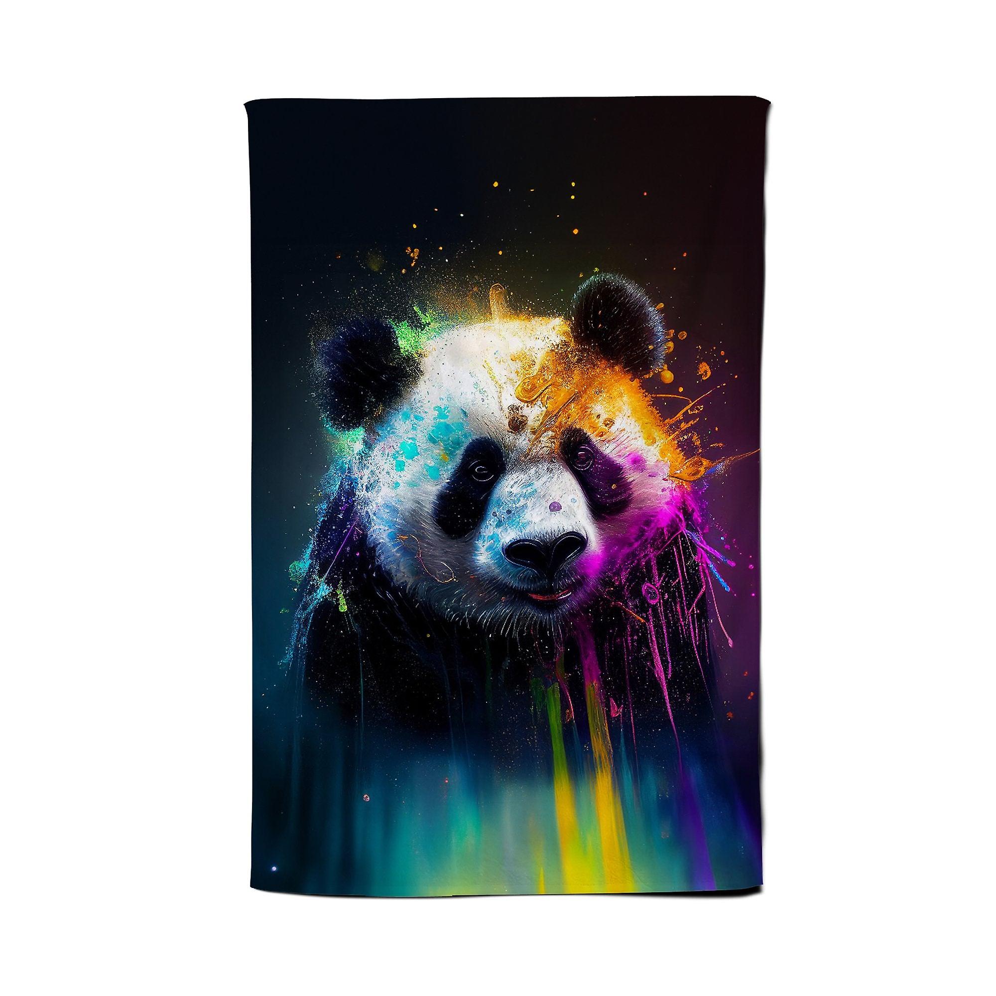 Panda Face Splashart Colourful Tea Towel