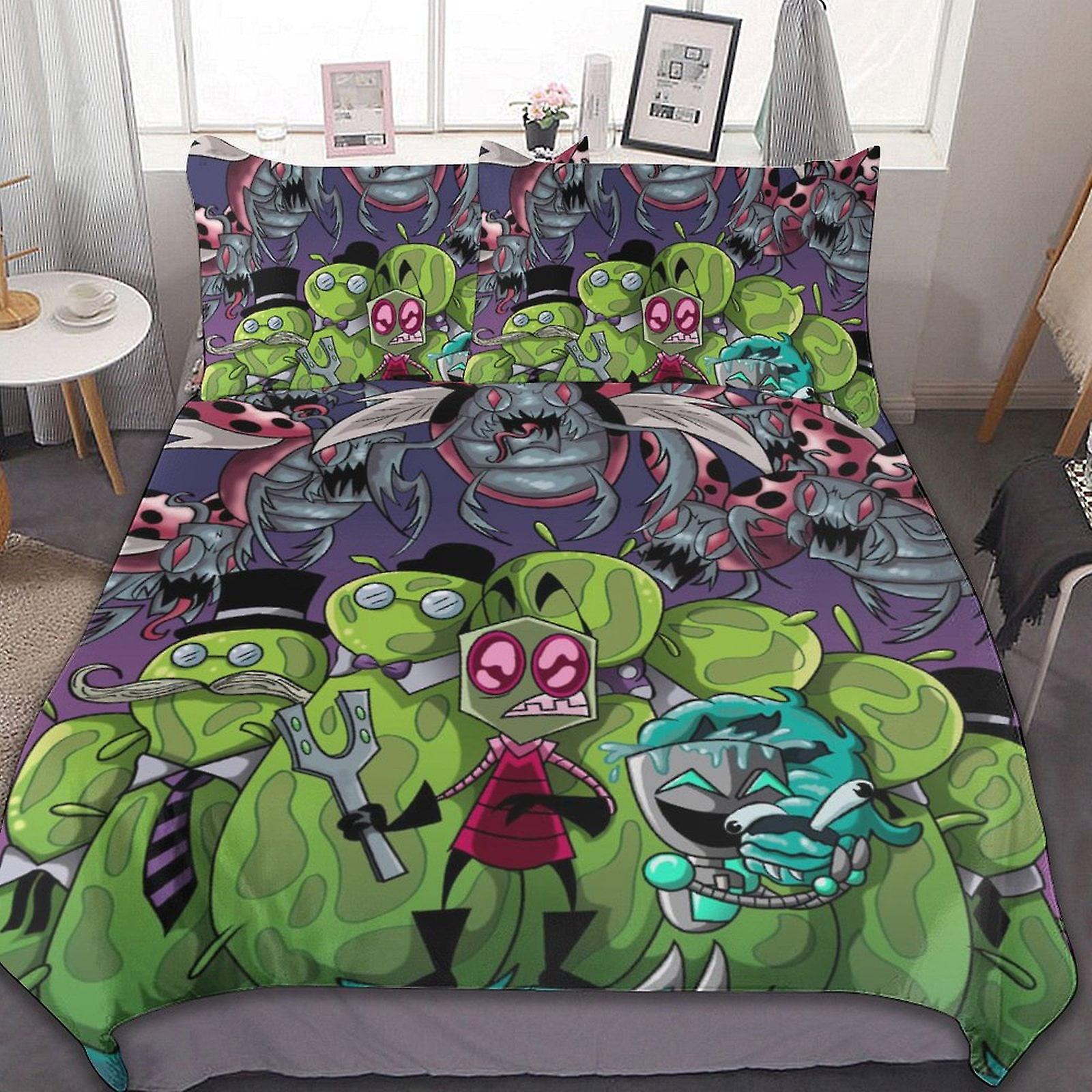 Planet Invader Zim 3 Pieces Bedding Sets Comfortable Soft Comforter Sets Decoration Bedroom Gifts With 1 Duvet Cover 2 Pillowcases